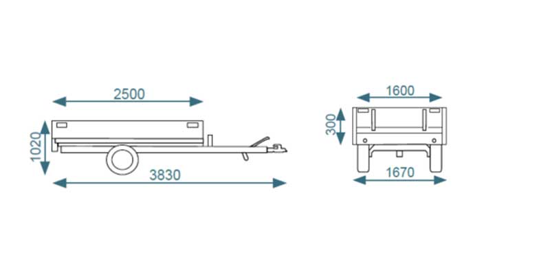 pw0 -1500-dims The Debon PW0 is a Single Axle Rear Tipper, electric tip with Mesh Extension sides. The Debon PW0 Single Axle Tipper has a maximum Gross Weight of 1500kg